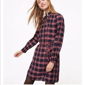 Loft plaid smocked shirt dress NWT